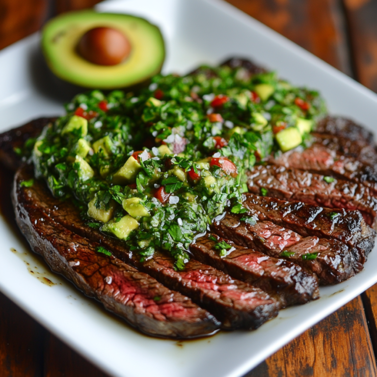 Delicious Skirt Steak with Avocado Chimichurri