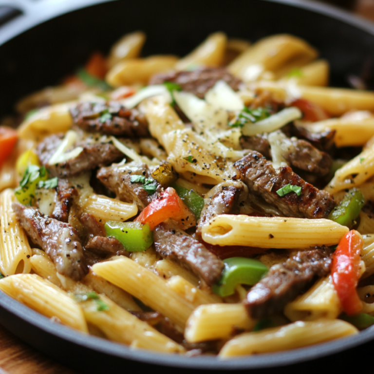 Easy Philly Cheese Steak Pasta Recipe